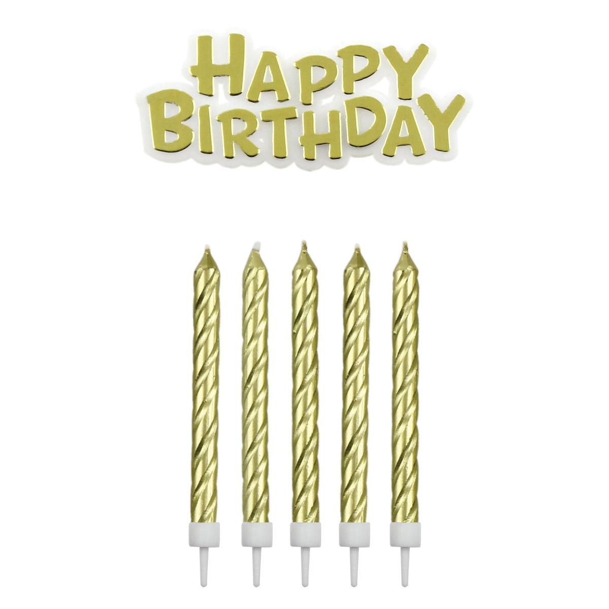 Gold Happy Birthday Candles With Plaque Set