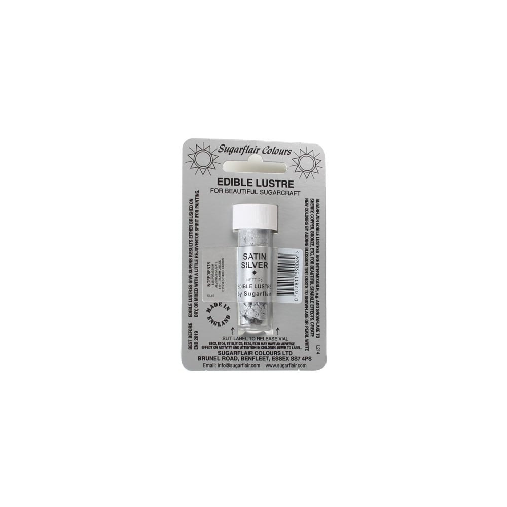 Satin Silver - Edible Lustre Dusting Colour 2g - Sugarflair