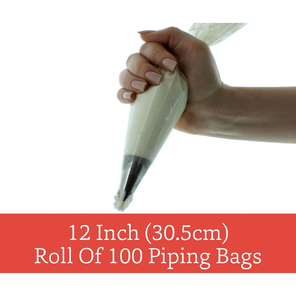 Roll Of 100 Bags - 12" / 30.5cm Disposable High Quality Anti-Slip Piping / Icing Bags