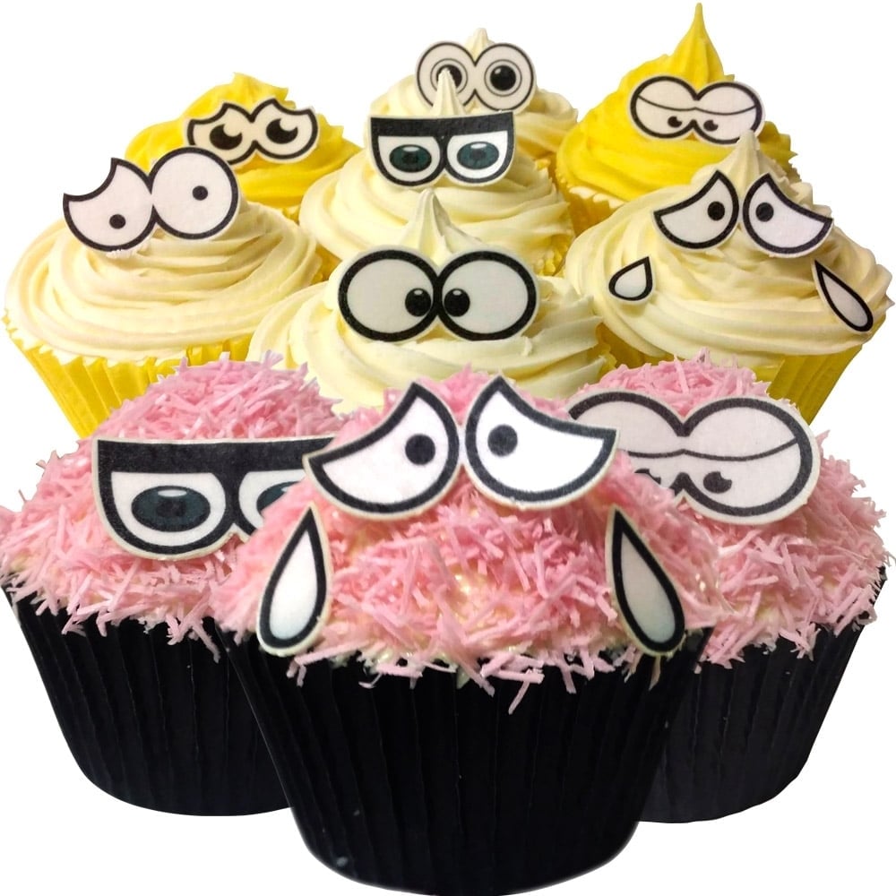 Edible Wafer Cartoon Eyes Cupcake Toppers