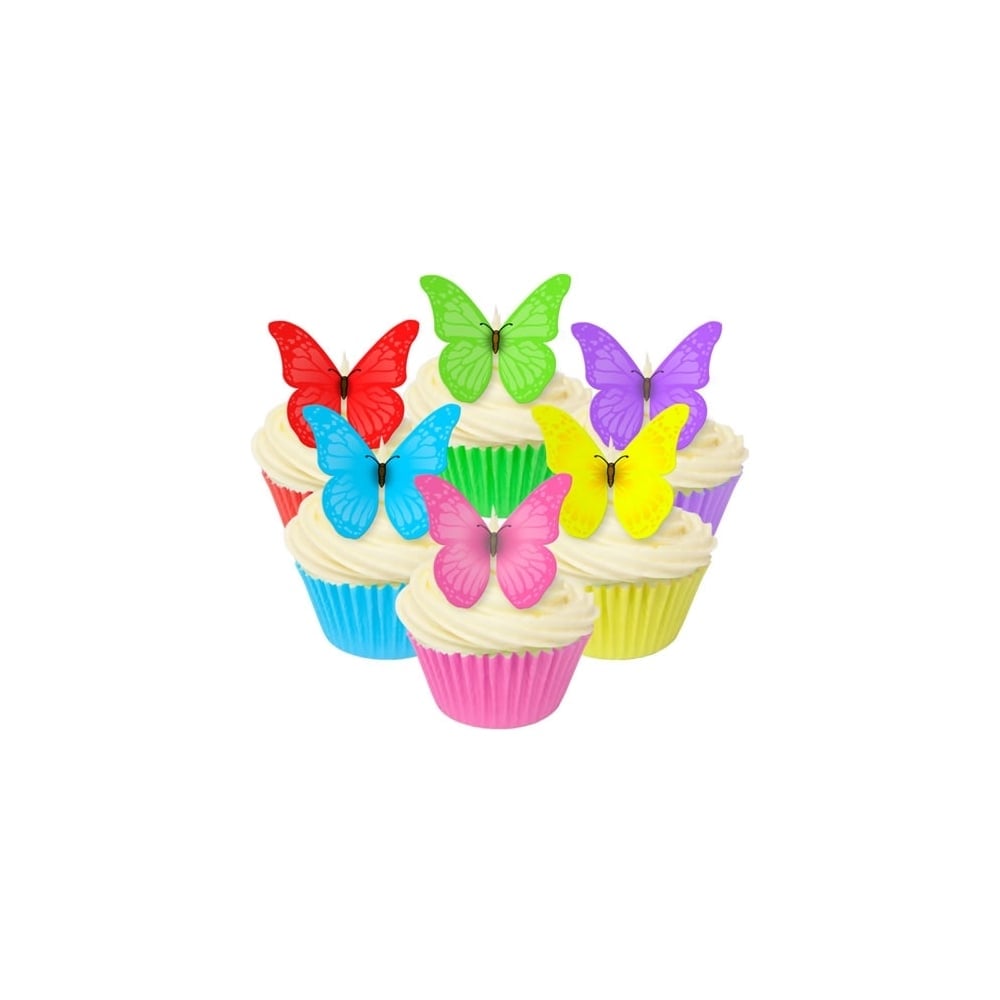 Mixed Vivid Edible Butterfly Toppers - Pack Of 12