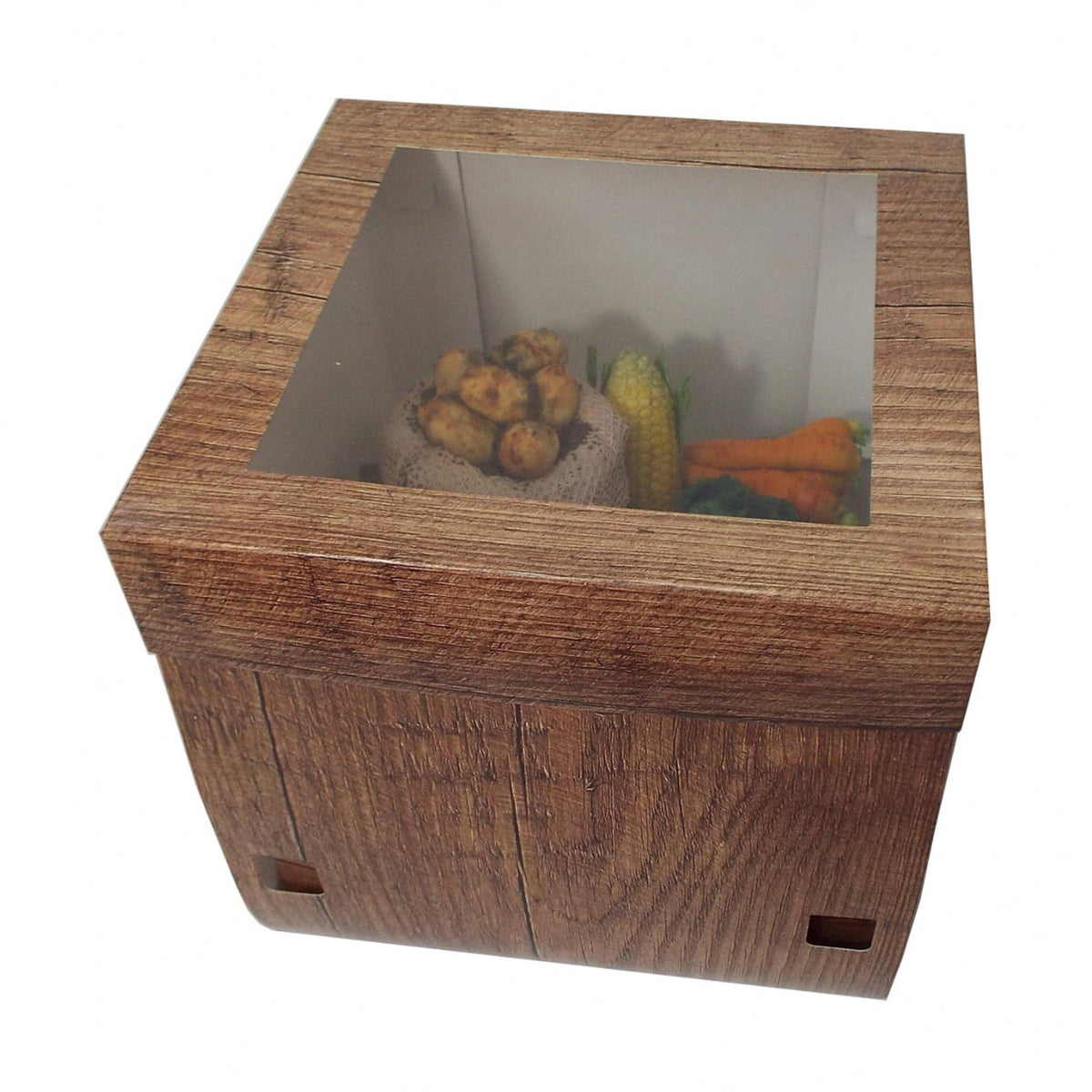 Box of 25 - Wood Effect Luxury Gloss Finish Extra Deep Cake Box With Window