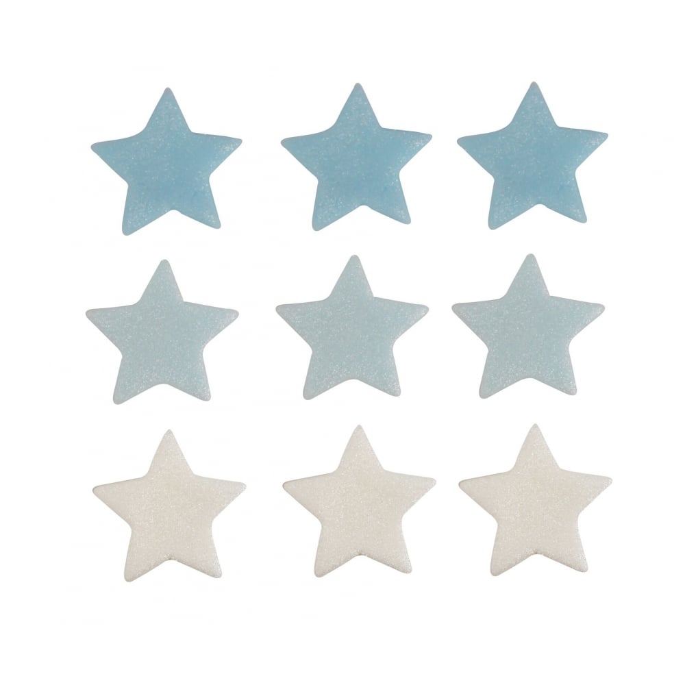 Blue And White Shimmer Star Sugar Toppers x 9 - Anniversary House