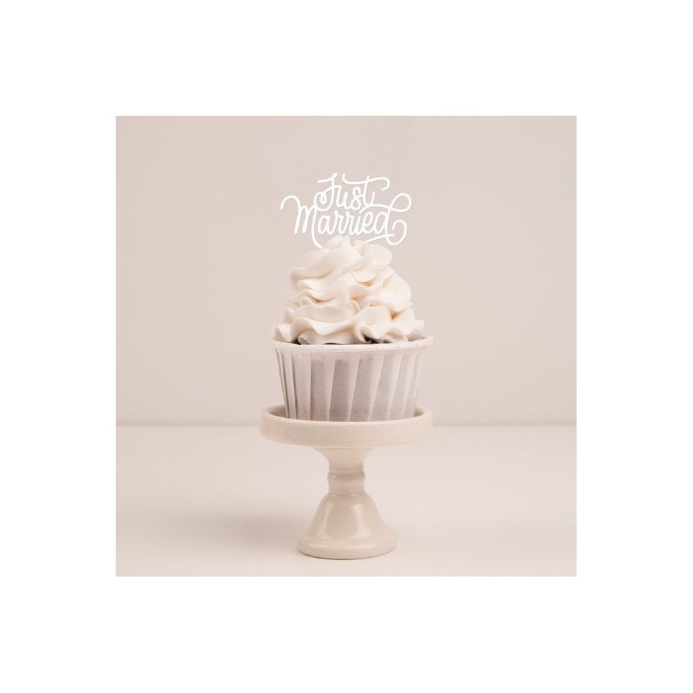 Just Married Script Cupcake Toppers - Choose A Finish