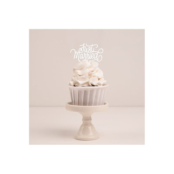 Just Married Script Cupcake Toppers - Choose A Finish