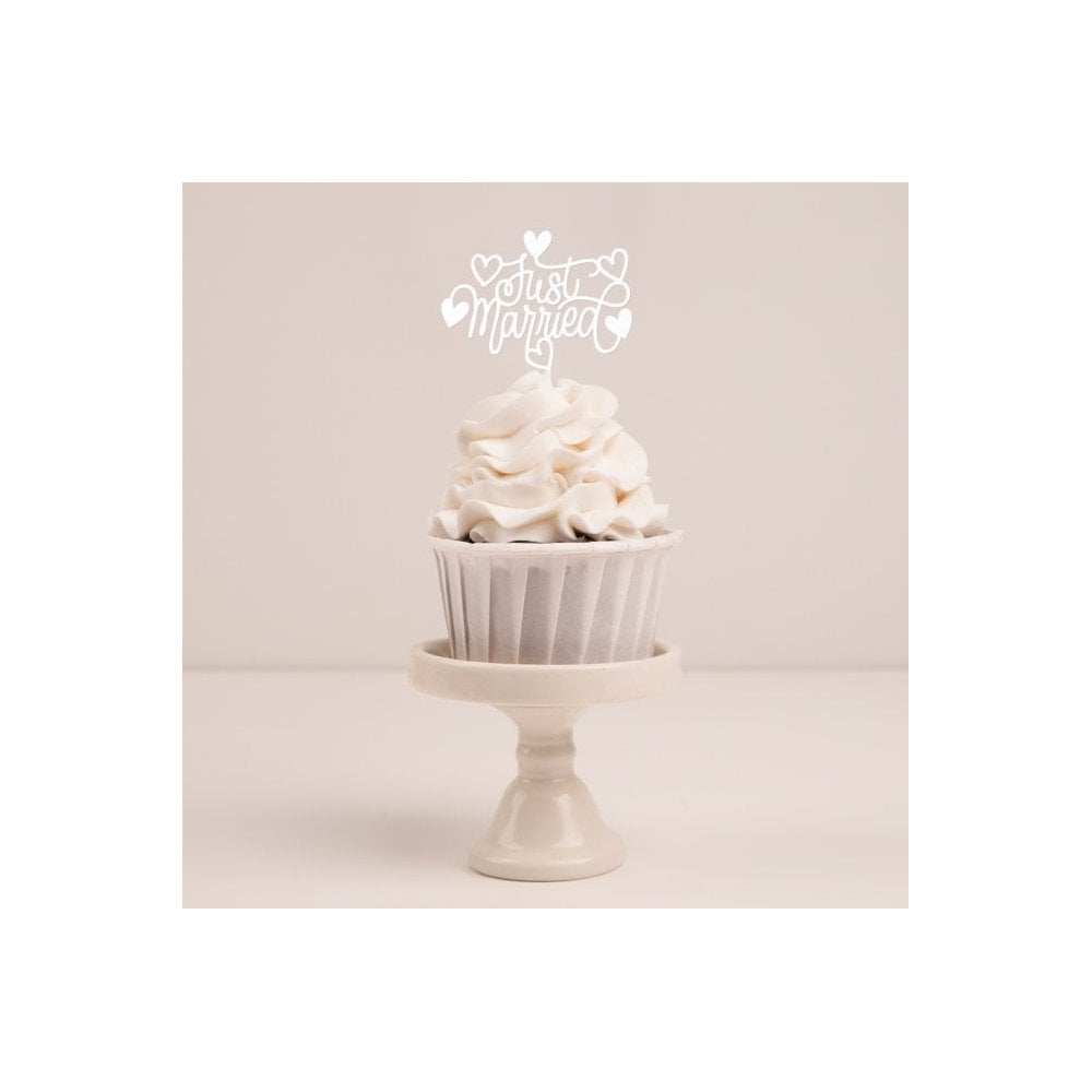 Just Married Love Hearts Cupcake Toppers - Choose A Finish