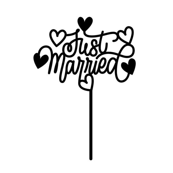 Just Married Love Hearts Cupcake Toppers - Choose A Finish