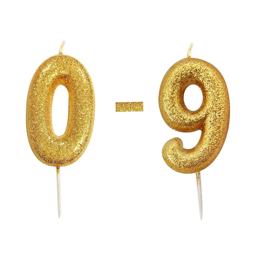 Gold - Glitter Number 0 Candle