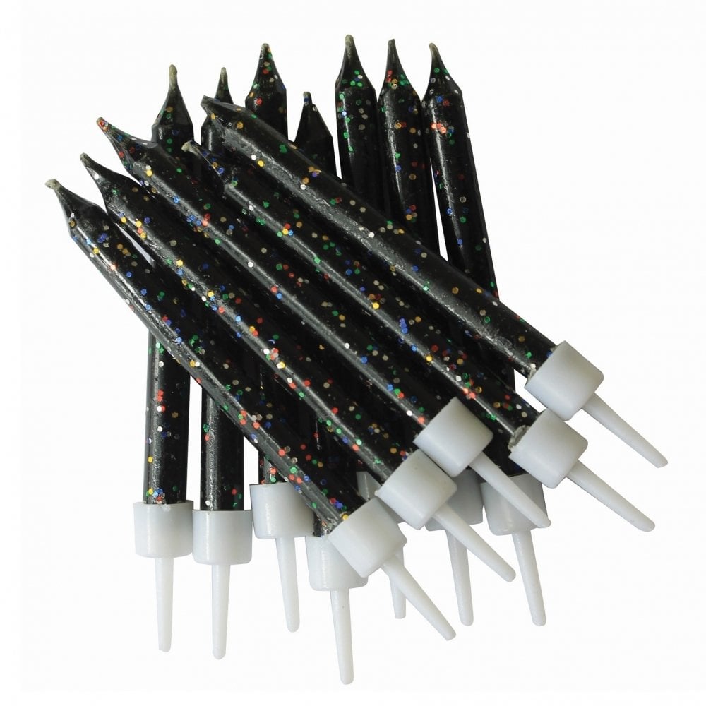 Black - Glitter Candles x 12 - Anniversary House