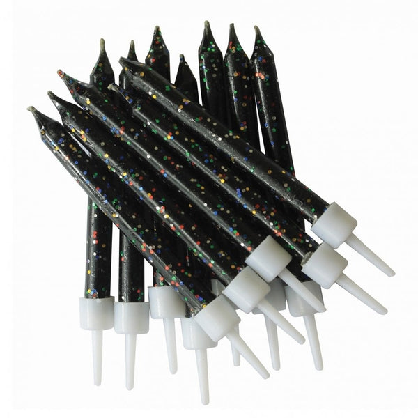 Black - Glitter Candles x 12 - Anniversary House
