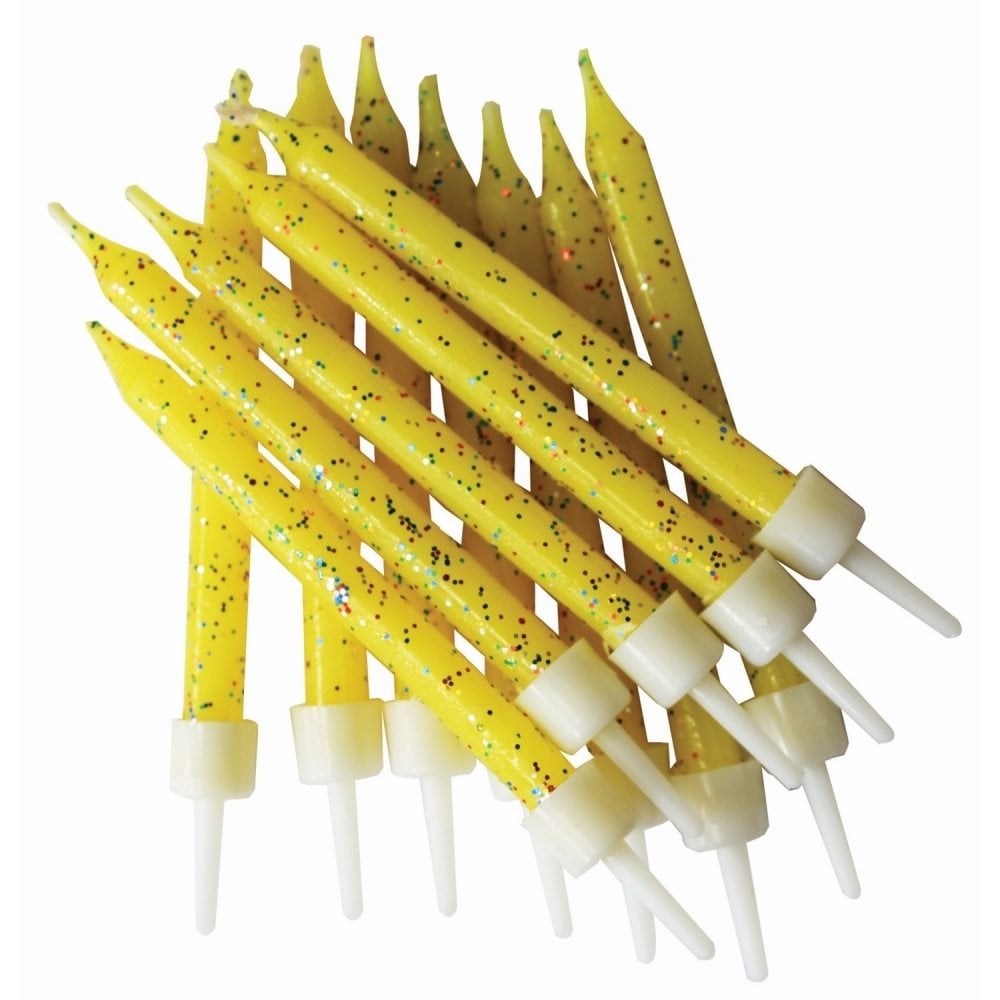Yellow - Glitter Candles x 12 - Anniversary House