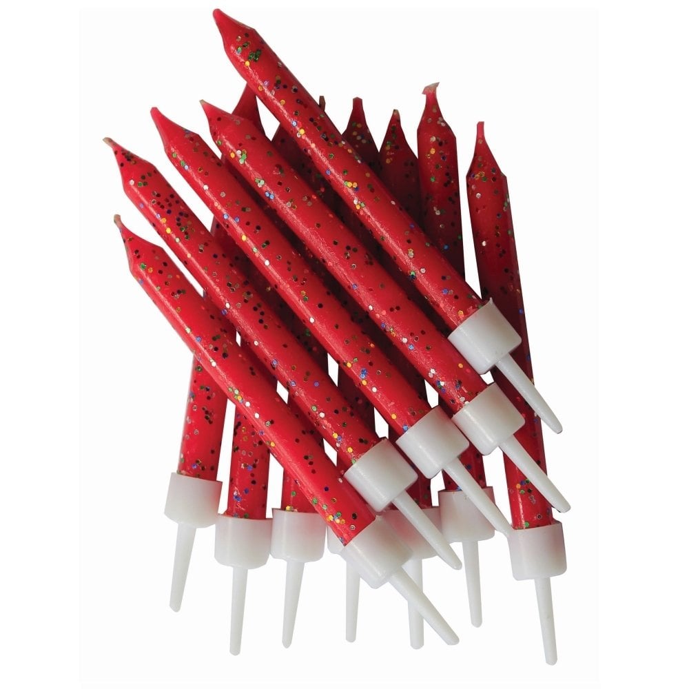 Red - Glitter Candles x 12 - Anniversary House