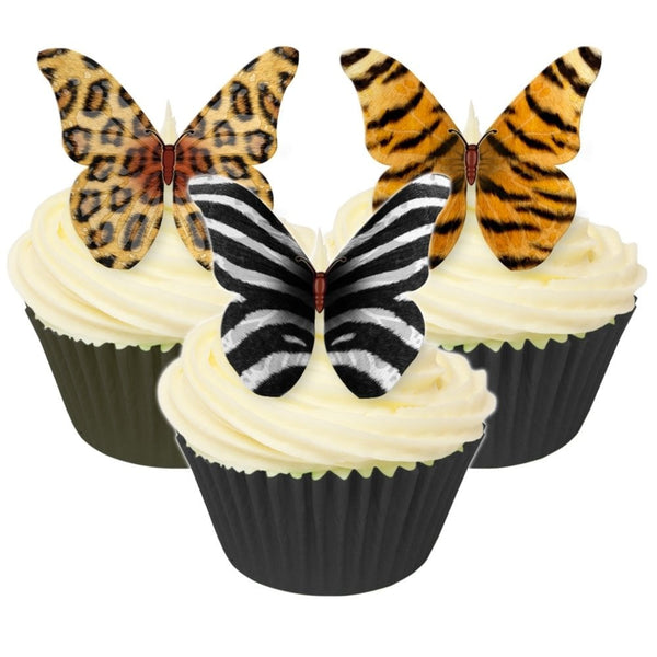 Mixed Animal Design Edible Butterfly Toppers x 12