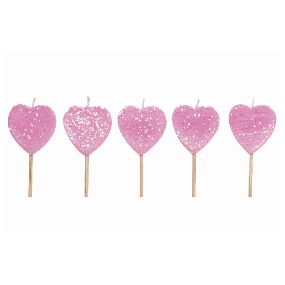 Pink - Glitter Heart Candles x 10 - Anniversary House