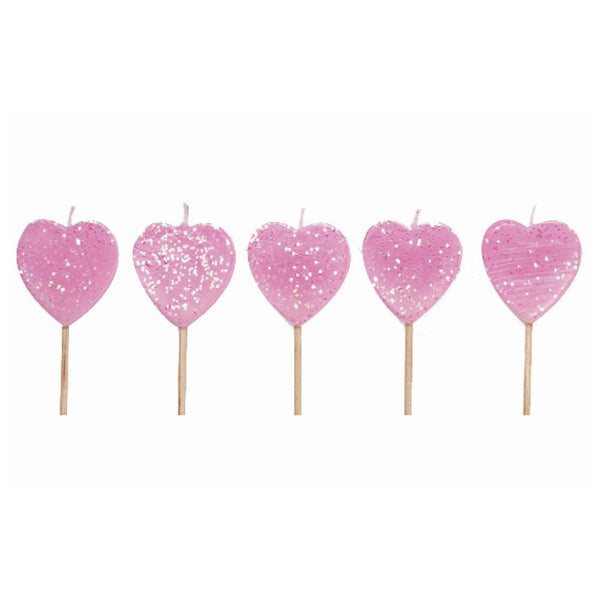 Pink - Glitter Heart Candles x 10 - Anniversary House