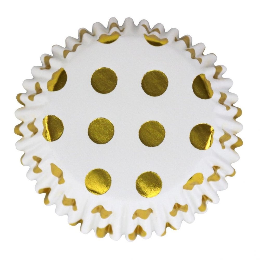 Gold Foil Lined Cupcake Cases with Metallic Polka Dots x 30