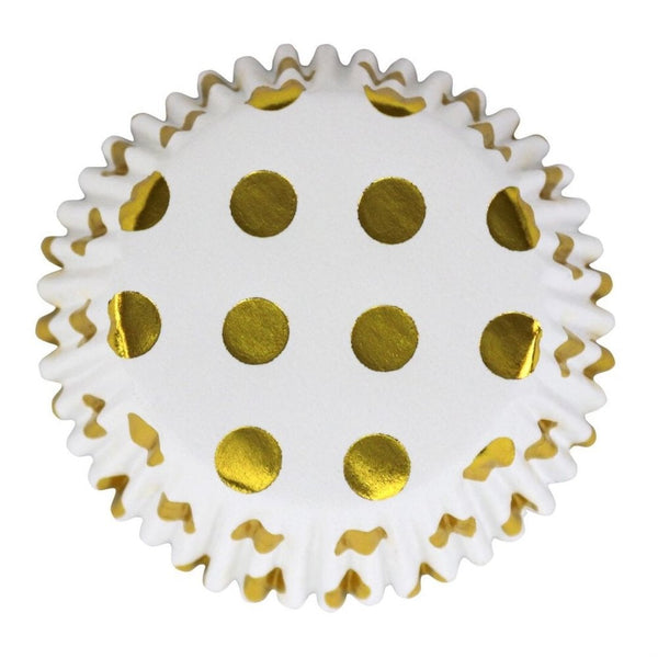 Gold Foil Lined Cupcake Cases with Metallic Polka Dots x 30