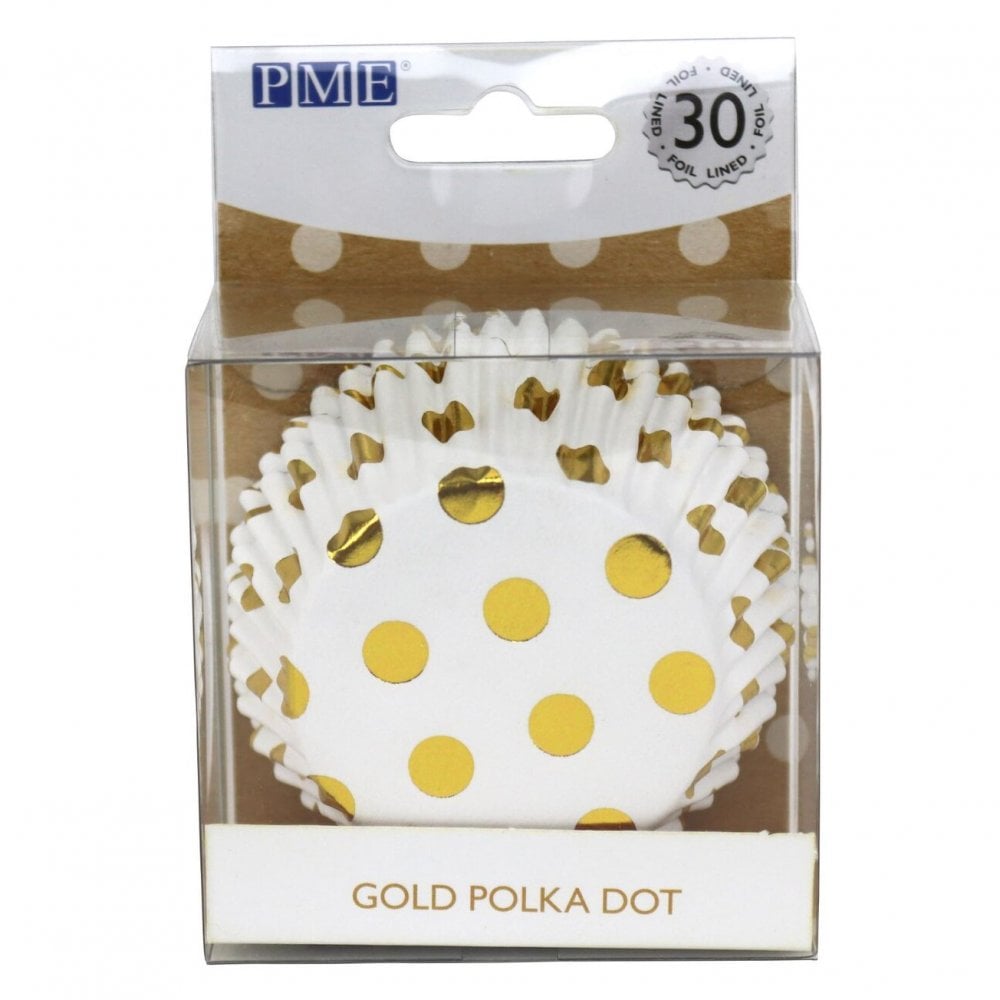 Gold Foil Lined Cupcake Cases with Metallic Polka Dots x 30