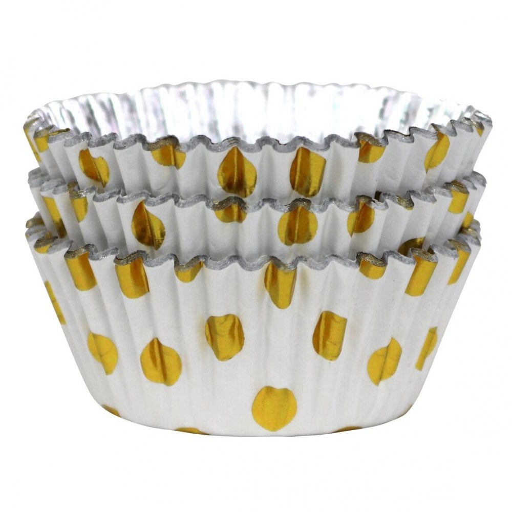 Gold Foil Lined Cupcake Cases with Metallic Polka Dots x 30