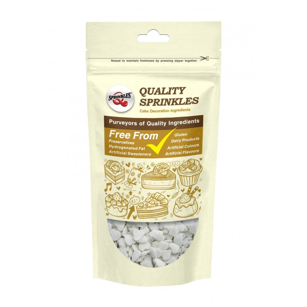 White Confetti Heart Sprinkles 65g