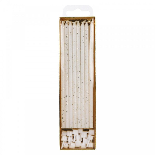 Extra Tall Candles x 16 - White Glitter