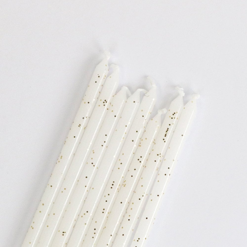 Extra Tall Candles x 16 - White Glitter