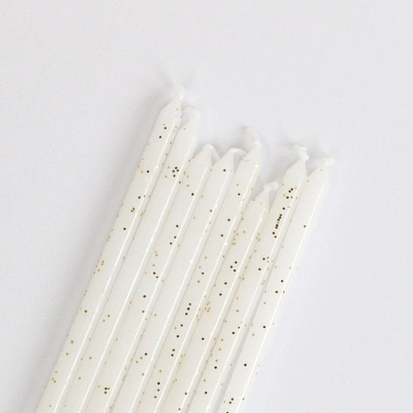 Extra Tall Candles x 16 - White Glitter
