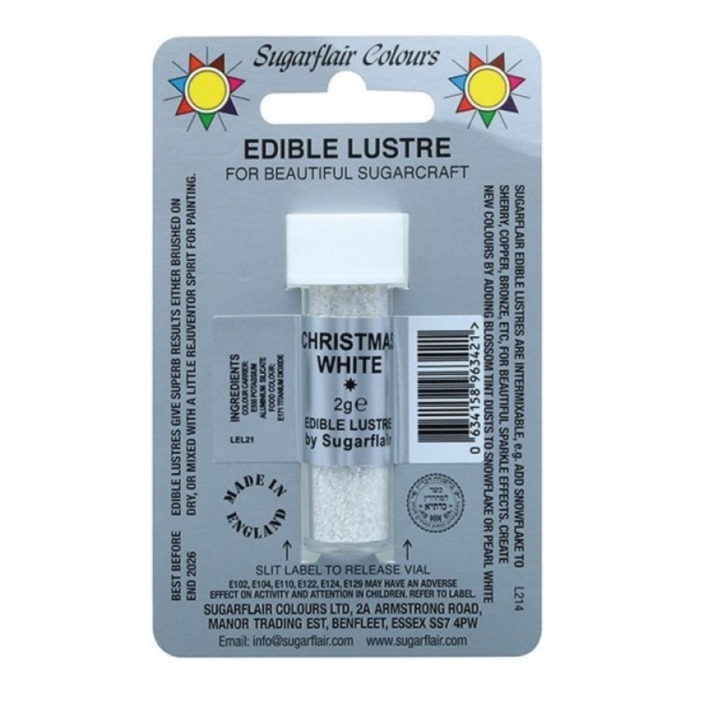 Christmas White - Edible Lustre Dusting Colour 2g - Sugarflair
