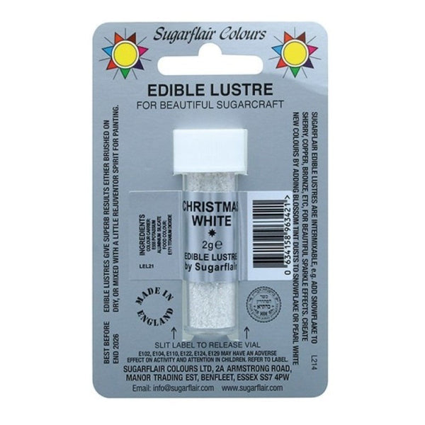 Christmas White - Edible Lustre Dusting Colour 2g - Sugarflair