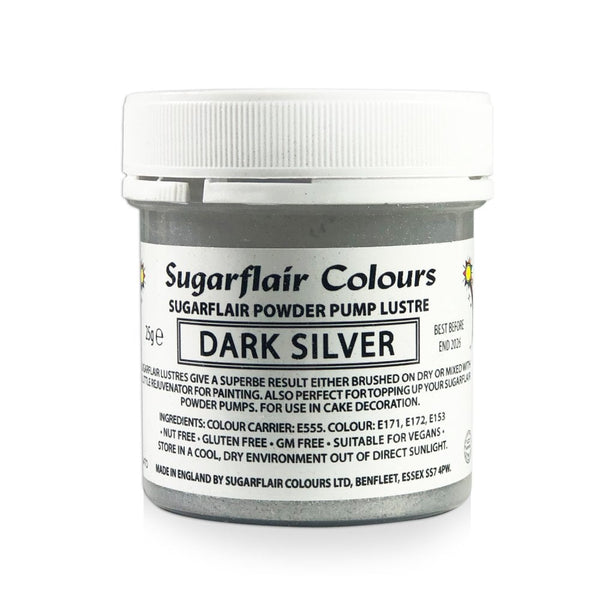 Finishing Sparkle - Powder Pump Lustre 25g - Sugarflair - Dark Silver