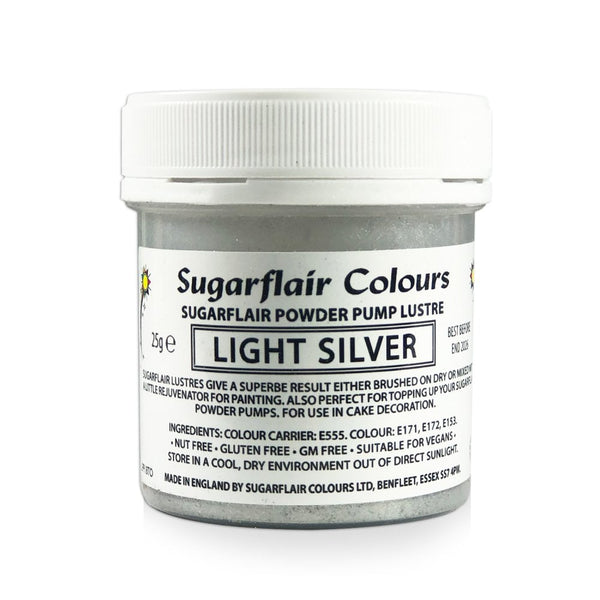 Finishing Sparkle - Powder Pump Lustre 25g - Sugarflair - Light Silver