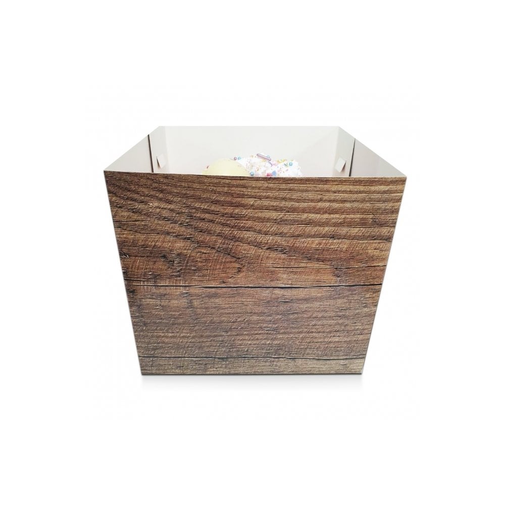 Box of 25 - Wood Effect Luxury Gloss Finish Extra Deep Cake Box With Window