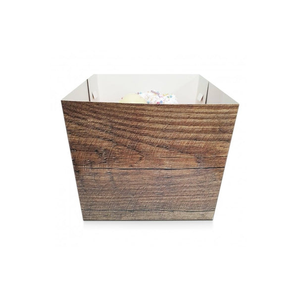 Box of 25 - Wood Effect Luxury Gloss Finish Extra Deep Cake Box With Window