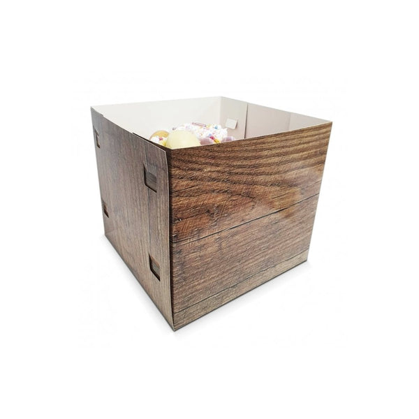 Box of 25 - Wood Effect Luxury Gloss Finish Extra Deep Cake Box With Window