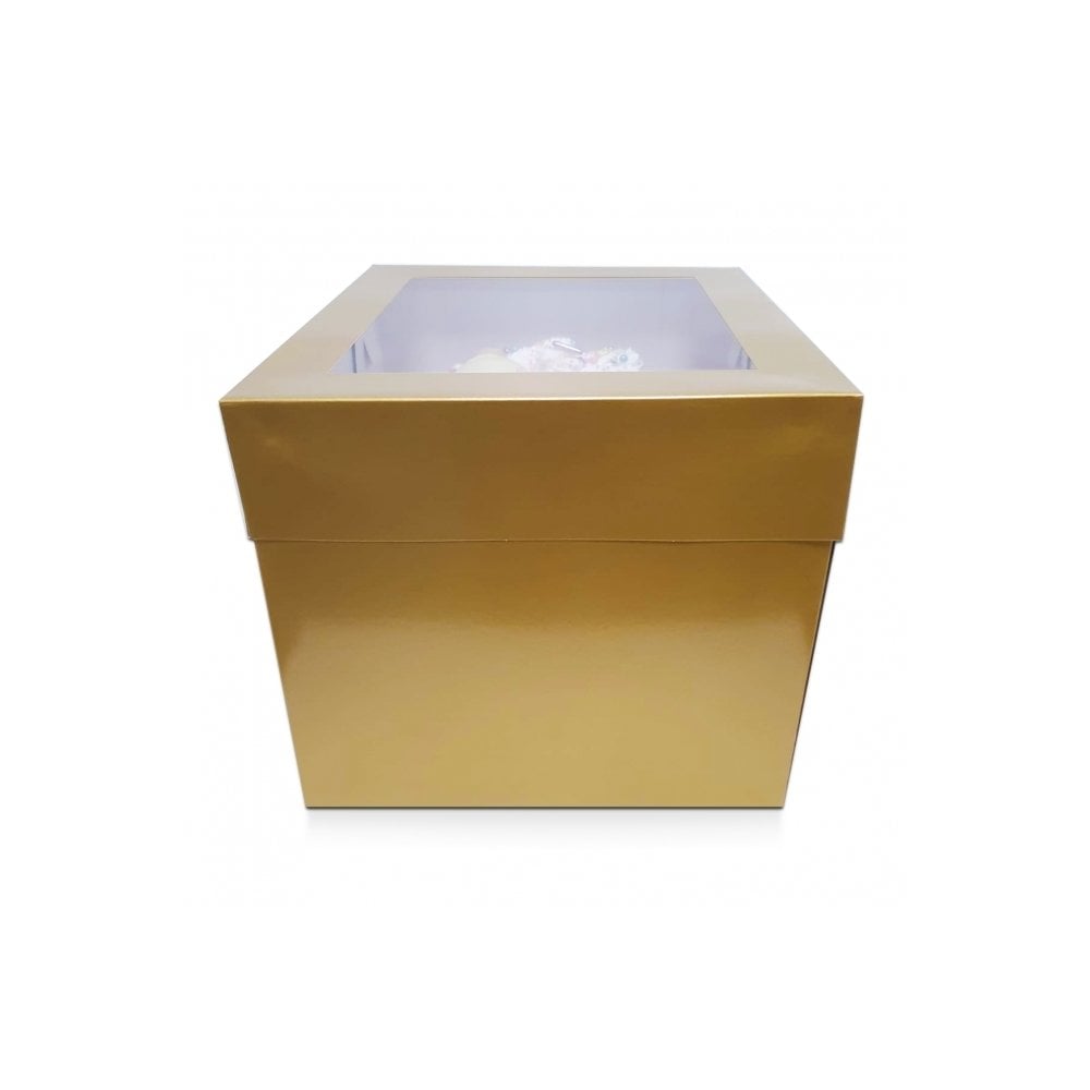 Antique Gold Luxury Gloss Finish Extra Deep Cake Box With Window