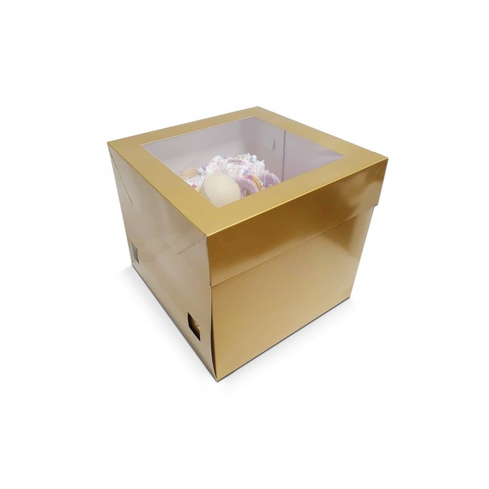 Antique Gold Luxury Gloss Finish Extra Deep Cake Box With Window