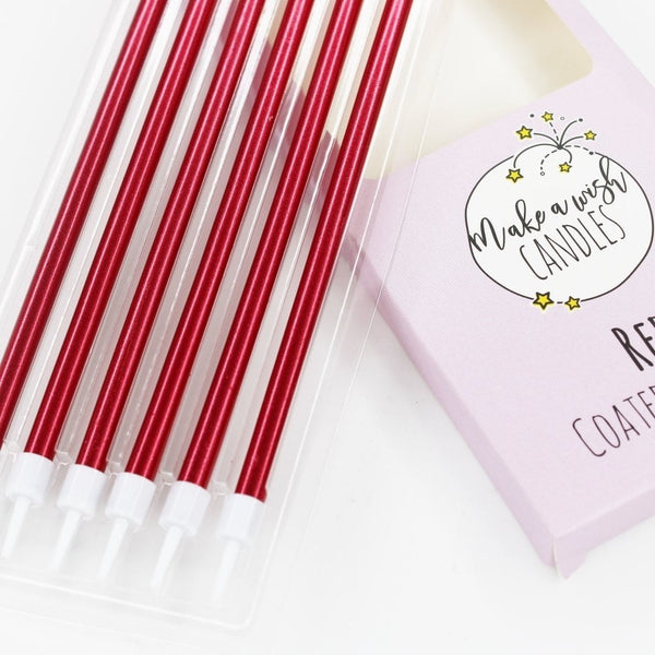 Tall Red Metallic Candles x 6