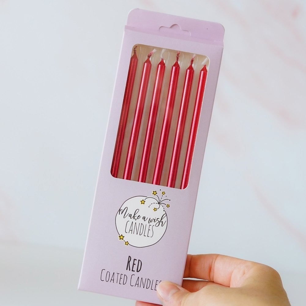 Tall Red Metallic Candles x 6