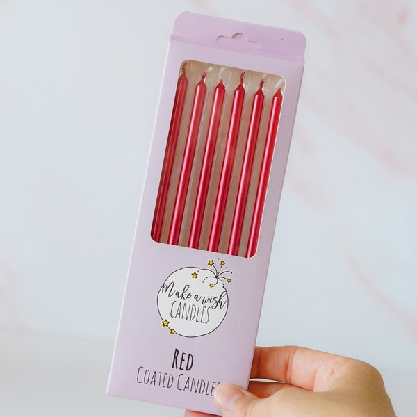 Tall Red Metallic Candles x 6