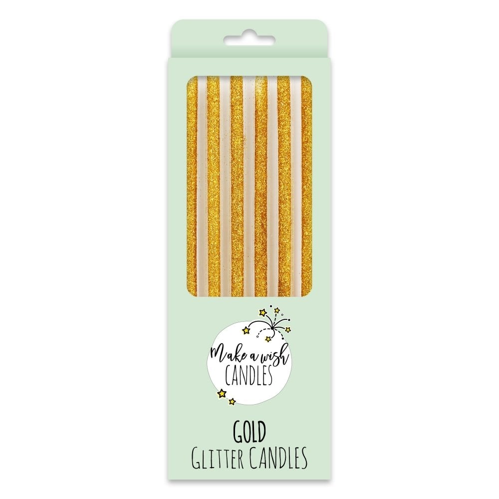 Tall Gold Glitter Candles x 6
