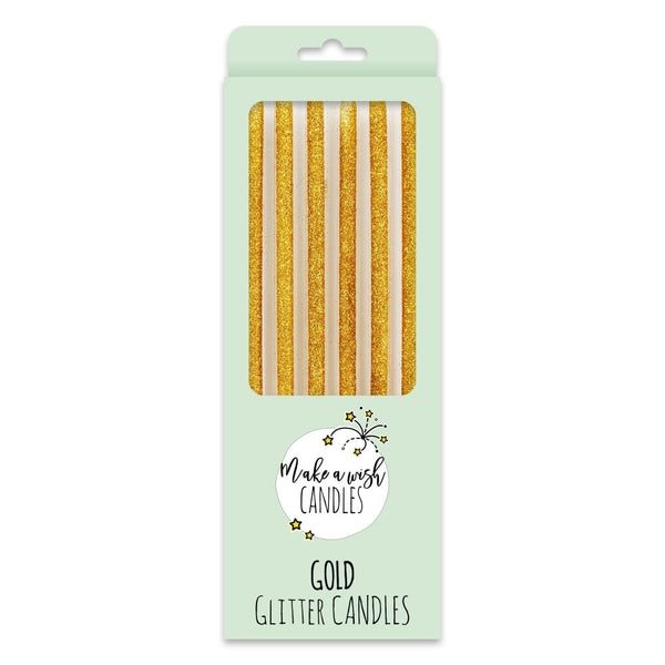 Tall Gold Glitter Candles x 6