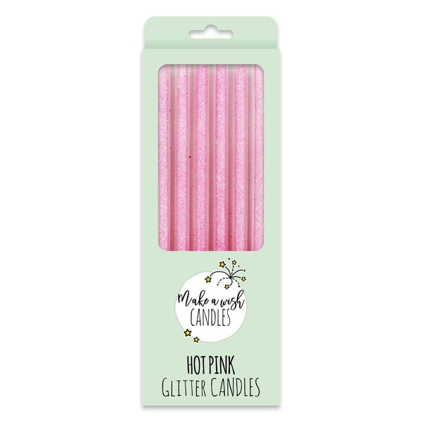 Tall Hot Pink Glitter Candles x 6