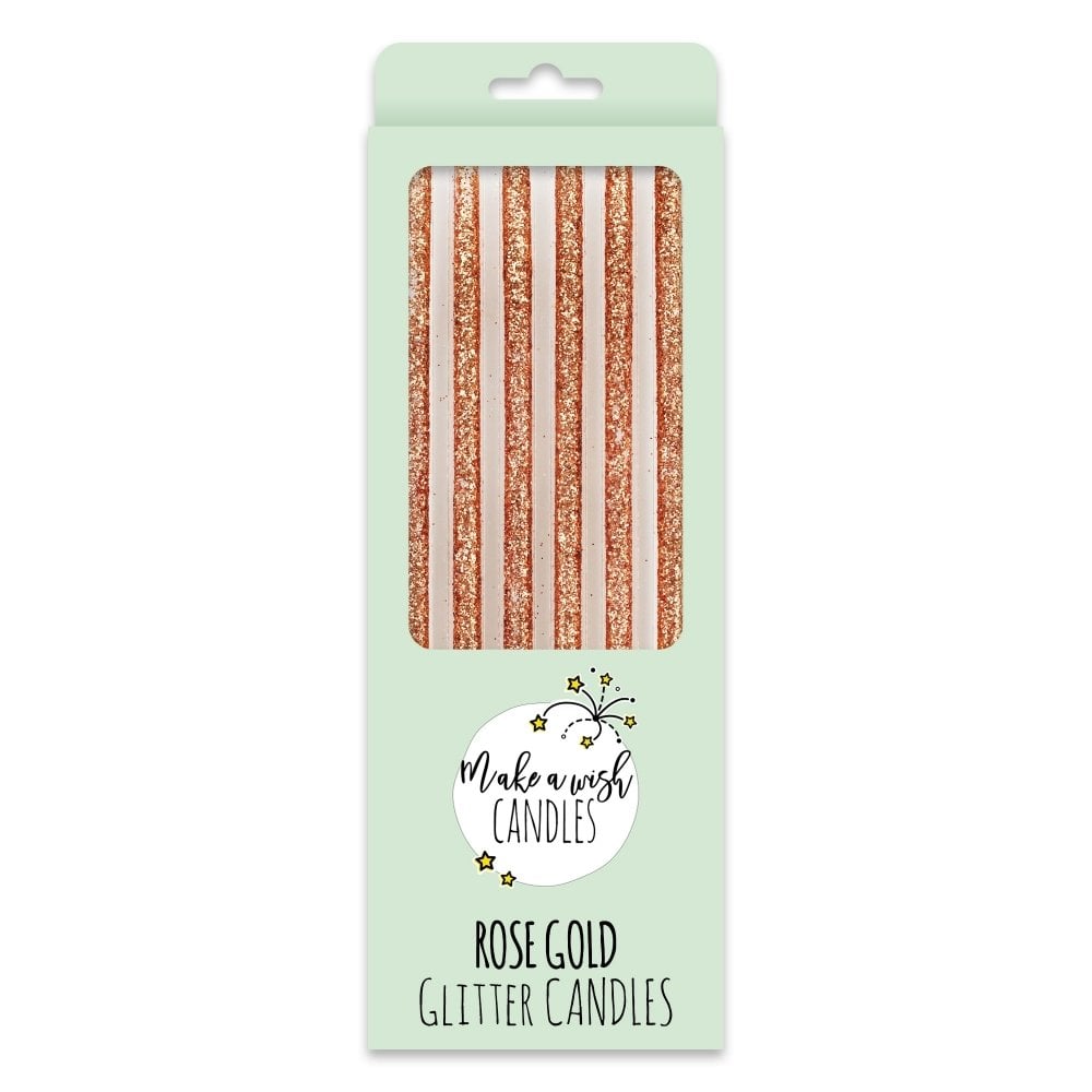 Tall Rose Gold Glitter Candles x 6