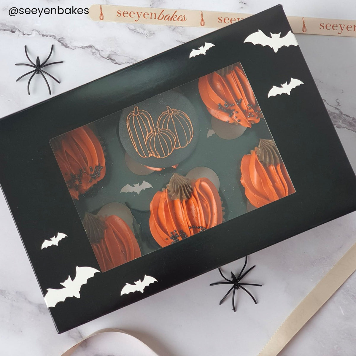 Box of 50 - Halloween Bat Satin Cupcake Box (Holds 12)