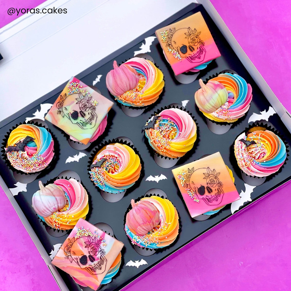 Box of 50 - Halloween Bat Satin Cupcake Box (Holds 12)