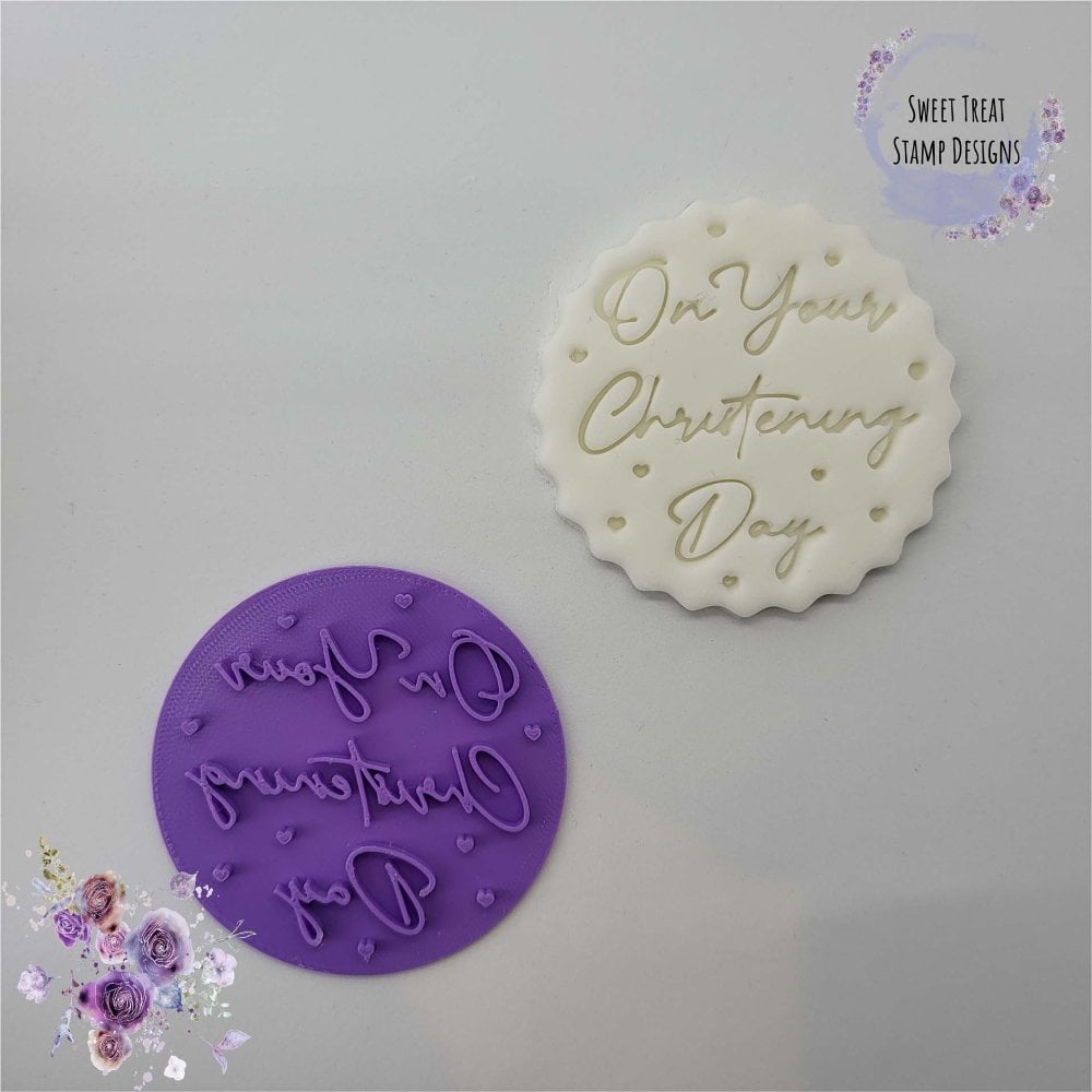 On Your Christening Day Hearts Cupcake & Cookie Embossing Stamp
