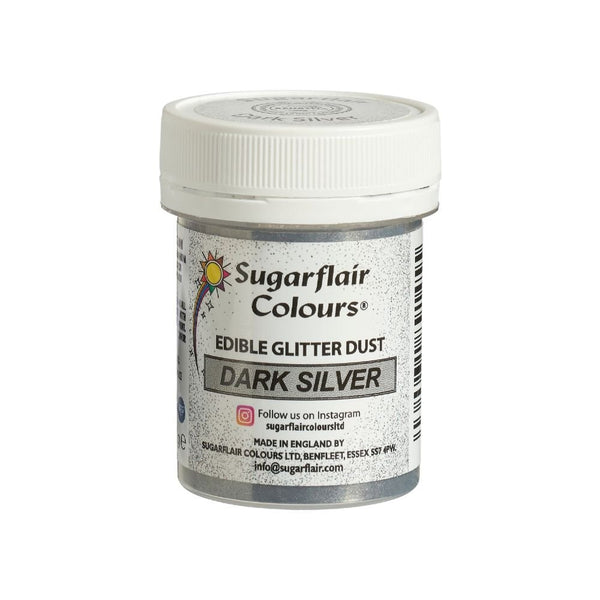 Dark Silver - Edible Glitter Dust 10g - Sugarflair