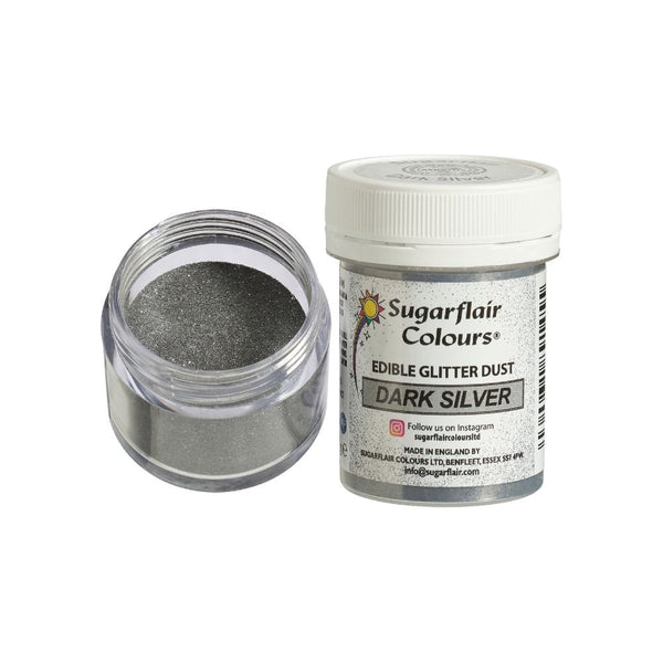 Dark Silver - Edible Glitter Dust 10g - Sugarflair