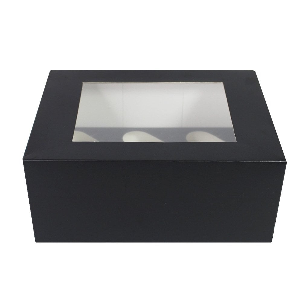 Black Luxury Cupcake Box With Window - 4" Deep