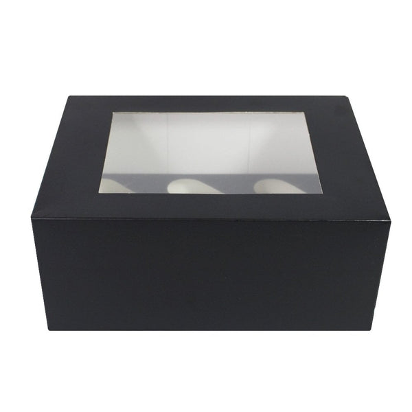 Black Luxury Cupcake Box With Window - 4" Deep